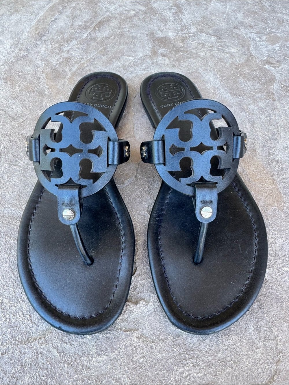 Tory Burch Miller Sandal Matte Black Leather Size 8